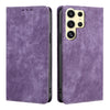 For Samsung Galaxy S25 Ultra 5G RFID Anti-theft Brush Magnetic Leather Phone Case(Purple)