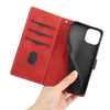 For iPhone 13 Grid Stitching Leather Phone Case with Lanyard(Red)