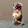 For iPhone 14 Pro Plaid 3D Plush Doll Silicone Phone Case(Bear)