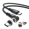 ENKAY PD60W Type-C to Type-C / 8 Pin / Micro USB Magnetic 540 Degrees Rotating Fast Charging Cable, Length:2m(Black)