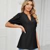 Women Summer Casual V-Neck Hollow Bubble Sleeve Loose T-Shirt, Size: M(Black)