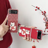 For Samsung Galaxy Z Flip4 5G Skin Fee Litchi Pattern Scarf Embroidered Dog Phone Case(Red)