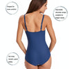 DS02 Ladies Suspender Triangle One-Piece Swimsuit With Chest Pad, Size: M(Navy White Stripe)