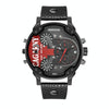 CAGARNY 6820 Men Dual Movement Red Face Leather Strap Quartz Watch(Black)