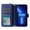 For iPhone 13 Pro Max Nine-card Slots Zipper Wallet Bag Leather Phone Case(Blue)