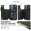 For iPhone 14 Pro Double Flap Zipper RFID Leather Phone Case with Short Lanyard(Black)