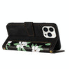 For iPhone 14 Pro Max Floral Pattern Leather Phone Case with Lanyard(Black)