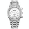 CAGARNY 6881 Diamond-studded Six-needles Guartz Dual Movement Watch Men Stainless Steel Strap Watch (Silver Shell White Dial)
