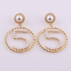 Women Simple Metal Braided Hollow Ring Earrings Personality Number 5 Pearl Earrings(gold)