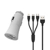 WK WP-C13 2.4A Warpath Dual USB Car Charger with USB to 8 Pin / Micro USB / Type-C Data Cable (White)