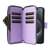 For iPhone 15 Pro Nine-card Slots Zipper Wallet Bag Leather Phone Case(Light Purple)