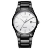 CURREN 8106 Fashion Business Calendar Waterproof Full Steel Quartz Watch(black case white face)