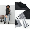 Women Long Sleeve Mock Neck Striped Knit Sweater Casual Tops, Size:S(Black)