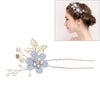 Fashion Flower Hair Combs Headdress Prom Bridal Wedding Hair Accessories Gold Leaves Hair Jewelry Hair Pins(Blue 1 flower)