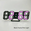 6609 3D Stereo LED Alarm Clock Living Room 3D Wall Clock, Colour: Black Frame Pink Light