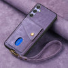 For Samsung Galaxy S25+ 5G Retro Card Wallet Fold Leather Phone Case with Strap(Purple)
