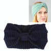 Winter Knitted Headband Turban Women Crochet Bow Wide Stretch Hairband Head Wrap(Navy Blue)