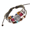 BX016 Retro Personality Leather Beaded Bracelet(Black Leather+Ancient Silver Accessories)