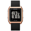 SKMEI 1866 Square Large Screen Men Steel Belt Multi-function Night Light Alarm Clock Watch(Rose Gold Black Machine)