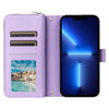 For iPhone 13 Pro Max Nine-card Slots Zipper Wallet Bag Leather Phone Case(Light Purple)