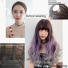 Wig Female Big Wave Gradient Color Long Curly Hair Chemical Fiber Full Bangs Wig Simulation Headgear(Smoked Purple Ash 65CM)