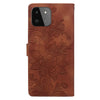 For Samsung Galaxy A22 5G Lace Floral Embossed Magnetic Buckle PU Phone Case With Wrist Strap(Brown)