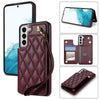 For Samsung Galaxy S22+ 5G Rhombic Dual Buckle Card Slots Phone Case with Lanyard(Wine Red)
