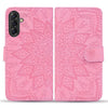 For Samsung Galaxy A36 / A56 Mandala Embossed Dual-Fold Calf Leather Phone Case(Pink)