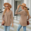Autumn Winter V-Neck Loose Long Sleeve Hooded Sweatshirt Women Outerwear, Size: M(Khaki)