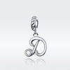 S925 Sterling Silver 26 English Letter Pendant DIY Bracelet Necklace Accessories, Style:D