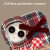 For iPhone 14 Plaid 3D Plush Doll Silicone Phone Case(Bear)