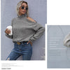 Ladies Loose Off Shoulder Ripped Long-Sleeved Turtleneck Autumn Knitted Sweater, Size:S(Dark Grey)