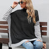 Women Long Sleeve Mock Neck Striped Knit Sweater Casual Tops, Size:L(Black)