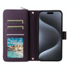 For iPhone 15 Pro Max Nine-card Slots Zipper Wallet Bag Leather Phone Case(Dark Purple)