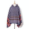Spring Autumn Winter Checkered Pattern Hooded Cloak Shawl Scarf, Length (CM): 135cm(DP2-01 Navy)