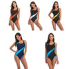 Women Comfortable Triangle One-Piece Swimsuit With Chest Pad, Size: L(Black+Lake Blue)