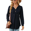 Autumn Winter V-Neck Loose Long Sleeve Hooded Sweatshirt Women Outerwear, Size: S(Navy)