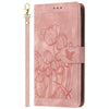 For iPhone 13 Pro Tulips Embossed Leather Phone Case with Lanyard(Pink)