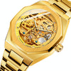 FORSINING F980 Luminous Three Eye Six Shot Weekly Steel Belt Men Fully Automatic Mechanical Watch(Gold Belt Gold Face)