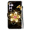 For Samsung Galaxy A55 5G Crystal Texture Colored Drawing Leather Phone Case(Gold Flower)