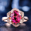 Fashion Red Tourmaline Rose Gold Flower Shape Women Ring, Ring Size:9
