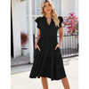 Butterfly Sleeve Layered Hem Dress V-Neck Loose Waist-Cinching Patchwork Dress, Size: M(Black)