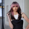 Cosplay Punk Style Gradient Long Straight Wig with Bangs(Pink Gradient Dark Brown)