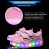 WS01 LED Light Ultra Light Mesh Surface Rechargeable Double Wheel Roller Skating Shoes Sport Shoes, Size : 28(Black)