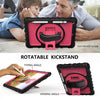 For iPad 10.2 360 Degree Rotating Case with Pencil Holder, Kickstand Shockproof Heavy Duty with Shoulder Strap,Hand Strap(Black+Hot Pink)