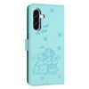 For Samsung Galaxy A36 5G Embossed Kitten Phone Leather Case with Lanyard(Mint Green)