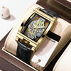 BINBOND B5011 Gear Hollow Outdoor Waterproof Luminous Men Business Watches(Black Leather Gold)
