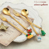 2pcs /Pack Christmas Mixing Spoon Fruit Fork With Pendant Flatware, Style: Snowman (Blue Box)