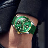 OLEVS 6650 Men Luminous Waterproof Silicone Strap Mechanical Watch(Green + Gold)