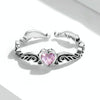 S925 Sterling Silver Retro Flower Heart Women Open Ring